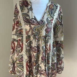 Jodifil Oversized Paisley Print V-Neck Tunic Blouse, Sz M